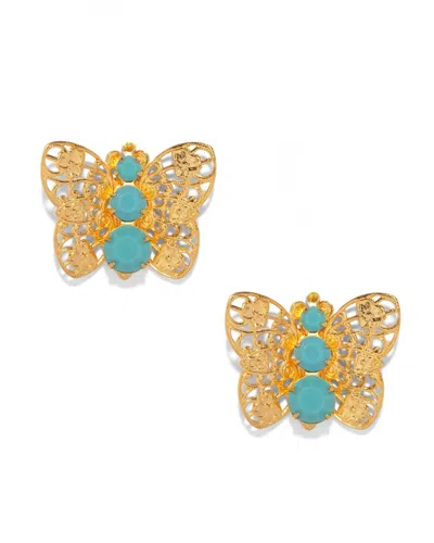 The Pink Reef Women's Blue  Filagree Butterfly Stud In Turquoise