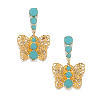 The Pink Reef Women's Blue  Filagree Drop Butterfly In Turquoise In Gold