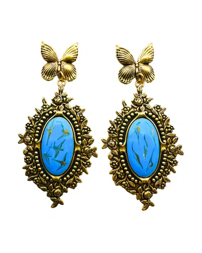 The Pink Reef Women's Blue  Floral Burst Butterfly Earring