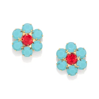 The Pink Reef Women's Blue  Handcrafted Floral Gem In Turquoise