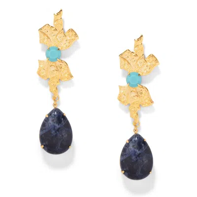 The Pink Reef Women's Blue  Opera Earring In Navy Gemstone In Gold