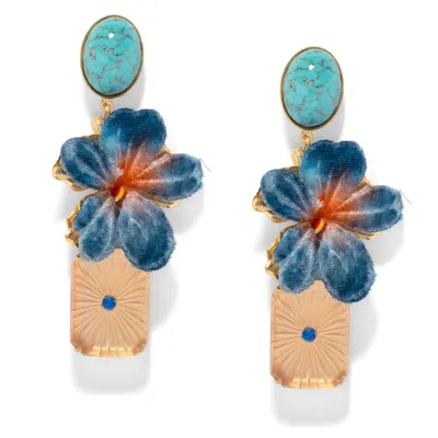 The Pink Reef Women's Blue  Ruby Earring In Turquoise In Gold