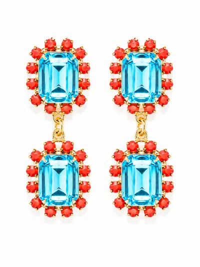 The Pink Reef Women's Blue  Twin Gem Earring In Aqua Coral