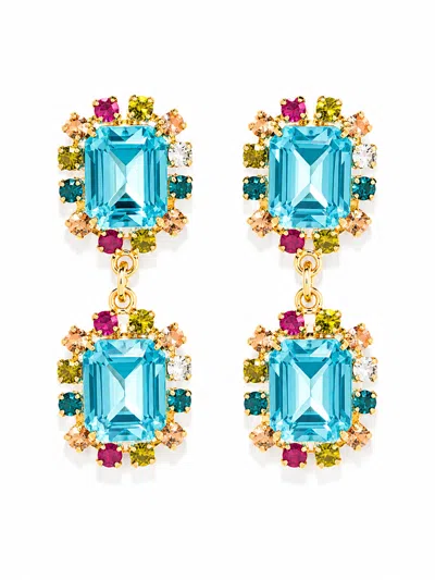 The Pink Reef Women's Blue  Twin Gem Earring In Varied Aqua