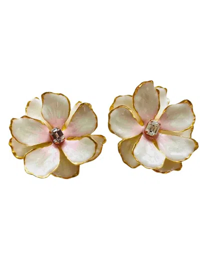 The Pink Reef Women's Bride Jewel Box Flower Earrings In Pearl And Pink In Gold