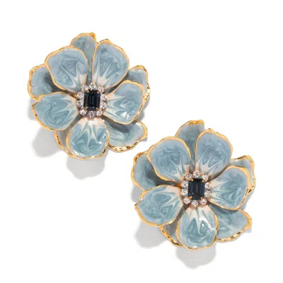 The Pink Reef Women's Dusty Blue Large Hand Painted Jewel Box Florals