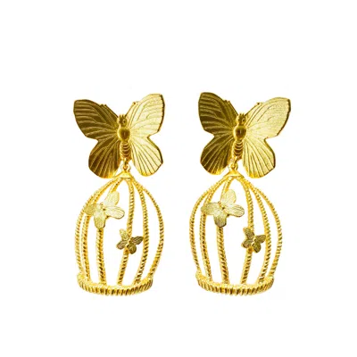 The Pink Reef Women's Gold Butterfly Bird Cage