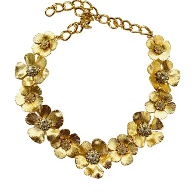 The Pink Reef Women's Gold Floral Necklace With Hand Set Crystals