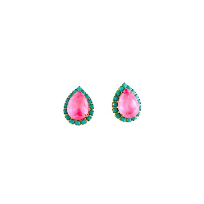 The Pink Reef Women's Gold Pear Stud In Bubble Gum In Pink