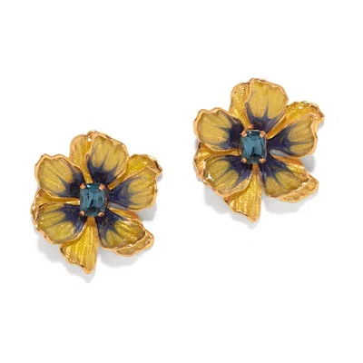 The Pink Reef Small Handpainted Jewel Box Flower Earrings In Yellow