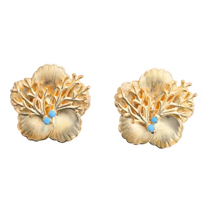 The Pink Reef Women's Gold  Coral Fleur Earring