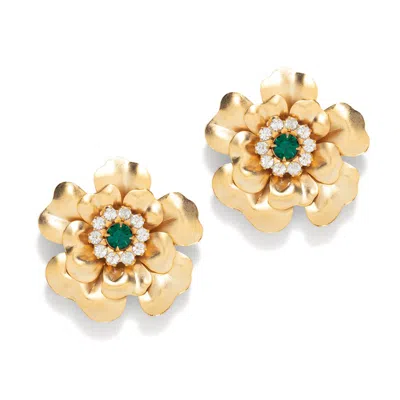 The Pink Reef Women's Gold  Georgian Emerald Stud