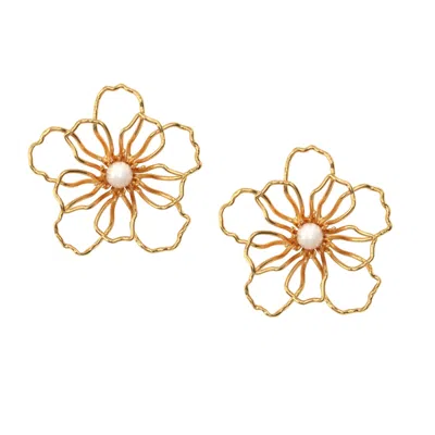 The Pink Reef Women's Gold  Hallow Floral With Pearl