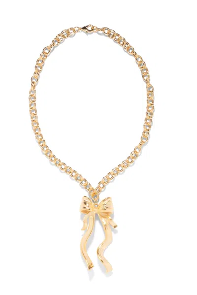 The Pink Reef Women's Gold  Large Sculpted Bow Necklace