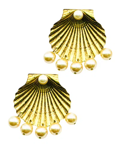 The Pink Reef Women's Gold  Pearl Shell Earrings