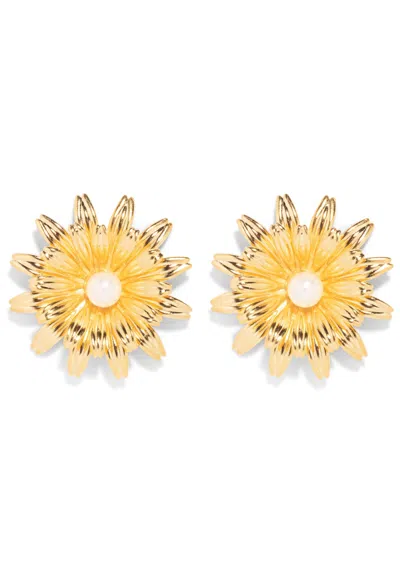 The Pink Reef Women's Gold  Sunflower Earring With Cultured Pearl