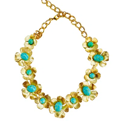The Pink Reef Women's Gold Turquoise Floral Necklace
