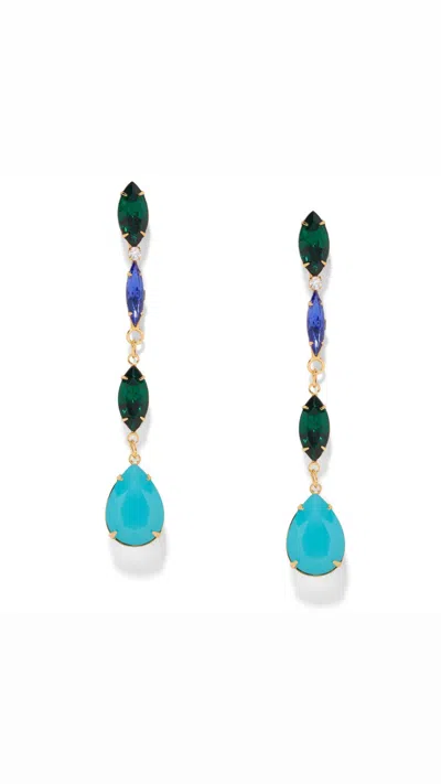 The Pink Reef Women's Green / Blue  Elongated Jewel Drop In Emerald & Turq In Gold