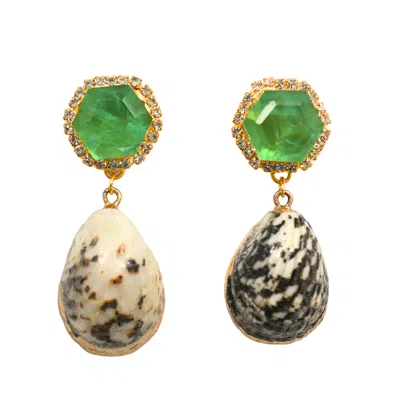 The Pink Reef Women's Green Emerald Spotted Shell Dangles