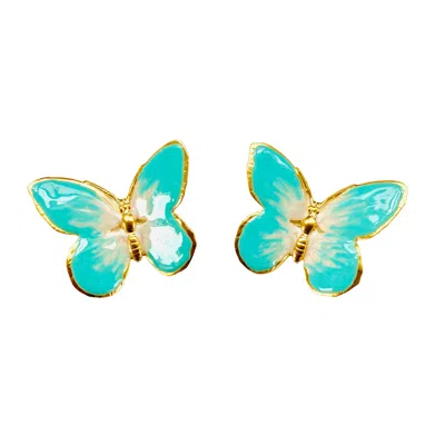 The Pink Reef Women's Green Oversized Glassine Butterfly In Turquoise & Pearl In Brown