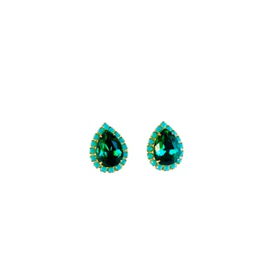The Pink Reef Women's Green Pear Stud In Emerald
