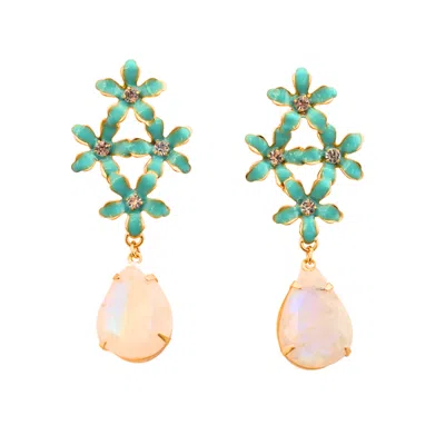 The Pink Reef Women's Green Pearl Multi Floral With Genuine Rainbow Moonstone In Orange