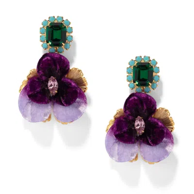 The Pink Reef Women's Green / Purple  Emerald Pansy Earring In Multi