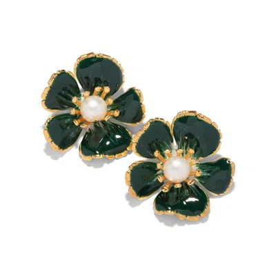 The Pink Reef Women's Green Small Hand Painted Floral In Emerald