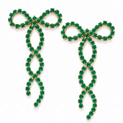 The Pink Reef Women's Green  Crystal Ribbon Bow Earring In Emerald