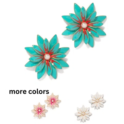 The Pink Reef Women's Green  Hand Painted Azalea Earrings In Turquoise