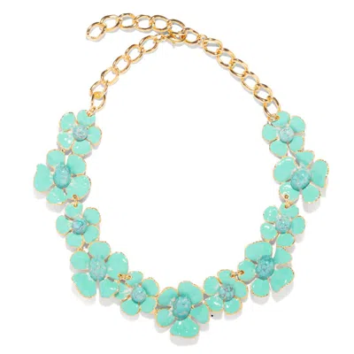 The Pink Reef Women's Green  Hand Painted Turquoise Floral Necklace In Gray