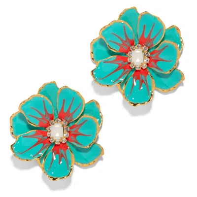 The Pink Reef Women's Green  Large Jewel Box Floral Earrings In Turquoise