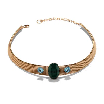 The Pink Reef Women's Green  Malachite & Aqua Crystal Collar Necklace In Gold