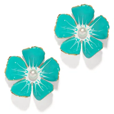 The Pink Reef Women's Green  Plumeria Earring In Turquoise