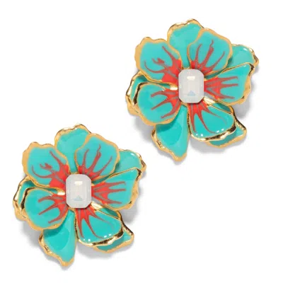The Pink Reef Women's Green  Small Double Florals In Turquoise