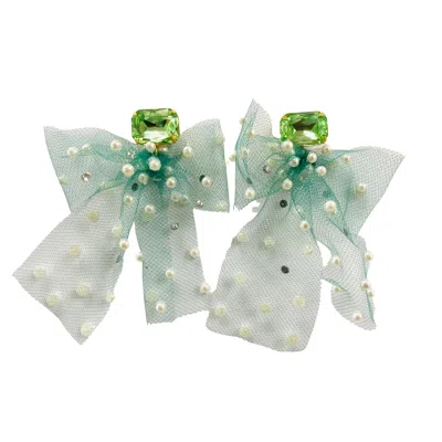 The Pink Reef Women's Green Tulle Bow In Emerald In Multi