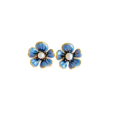 The Pink Reef Women's Hand-painted Small Floral In Blue Pearl In Multi