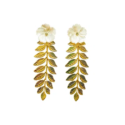The Pink Reef Women's Neutrals Hand Carved Mother Of Pearl Leaves In Gold
