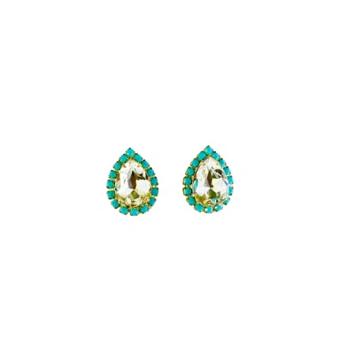 The Pink Reef Women's Neutrals Pear Stud In Crystal In Green