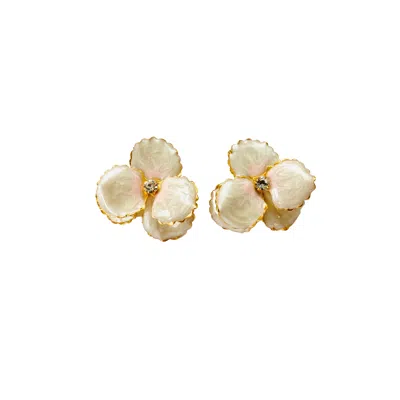 The Pink Reef Women's Orange Pearl & Pink Pansy Stud In Gold