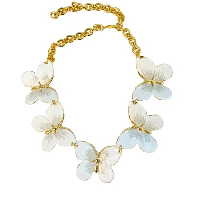 The Pink Reef Women's Oversized Butterfly Necklace In White & Pearl