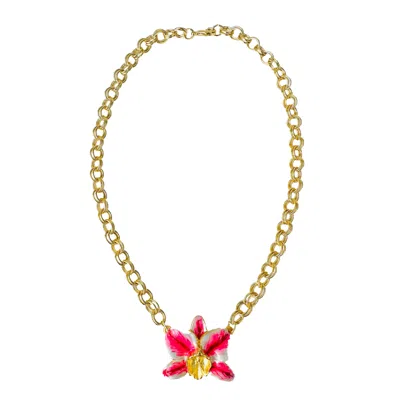 The Pink Reef Women's Pearl & Red French Orchid Necklace In Pink