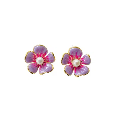 The Pink Reef Women's Pink / Purple Hand-painted Small Floral In Mauve Pearl