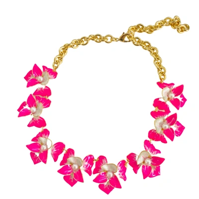 The Pink Reef Women's Pink / Purple Orchid Necklace In Neon Pink