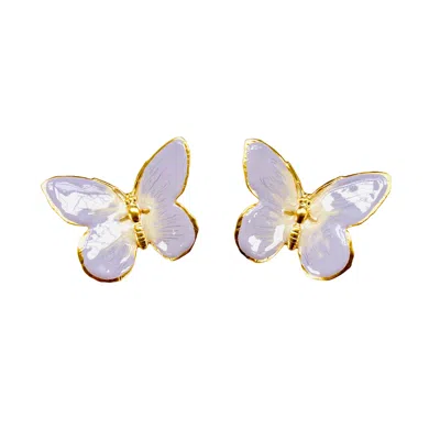 The Pink Reef Women's Pink / Purple Oversized Glassine Butterfly In Lavender & Pearl In Gold