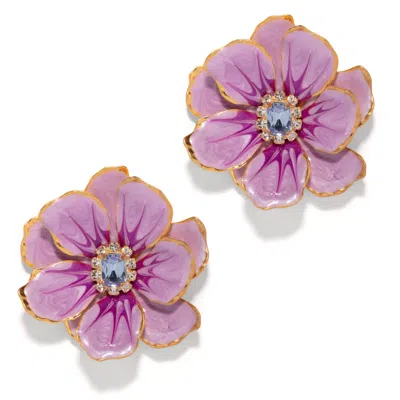 The Pink Reef Women's Pink / Purple  Large Jewel Box Floral Earrings In Lilac