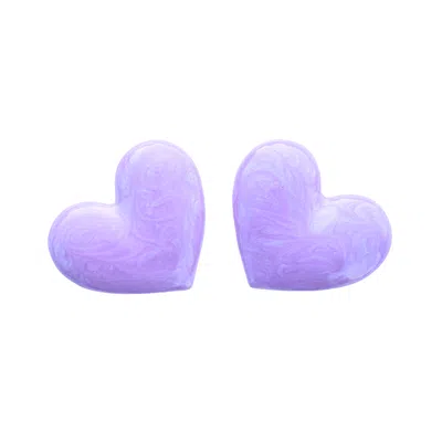 The Pink Reef Women's Pink / Purple  Oversized Puff Heart Stud In Mauve Pearl