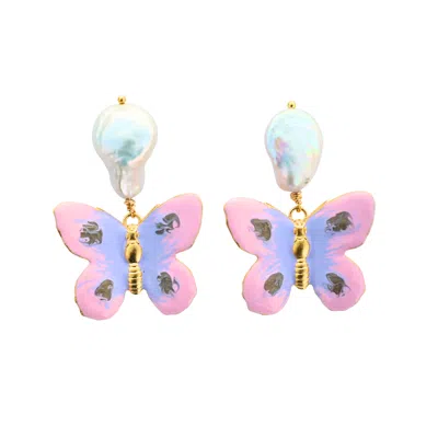 The Pink Reef Women's Pink / Purple  Small Pearl Butterfly In Pink & Lavender In Multi