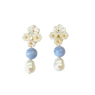 The Pink Reef Women's Purple Floral Cluster With Lilac Agate & Mother Of Pearl In Gold