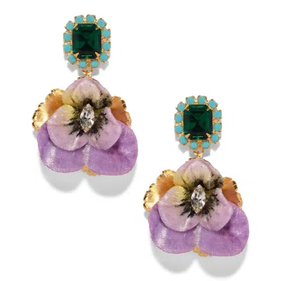 The Pink Reef Women's Purple  Emerald Lavender Pansy Earring In Multi